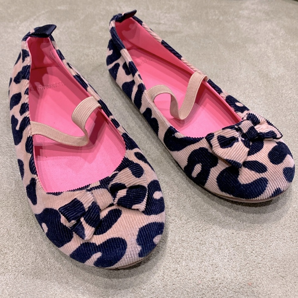 Gymboree Ballet Corduroy Fabric Style Animal Print Flats Bows Shoes Girls Size 9